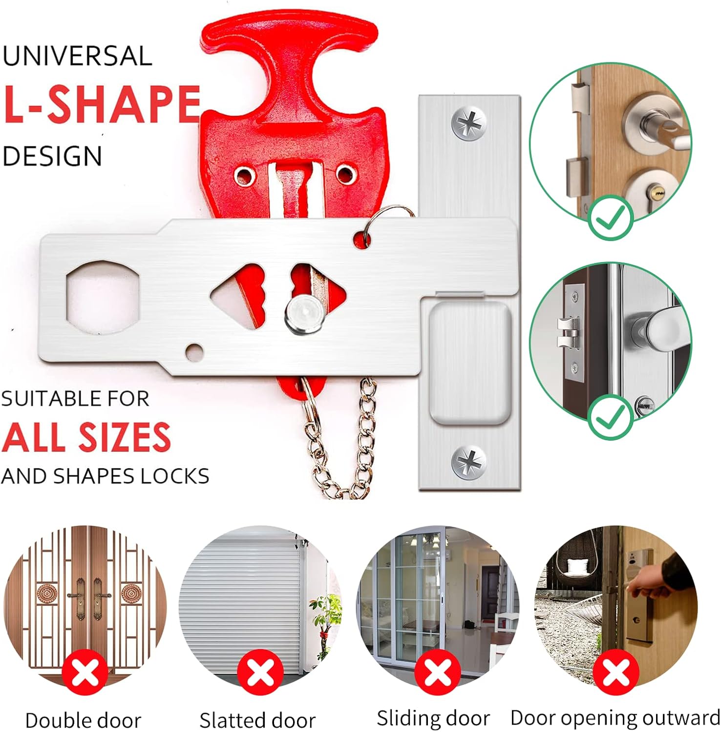 Safety Portable Door Lock for Hotel,Travel,Home,Apartment,Airbnb Extra Door Lock Security Devices(1 Pack)
